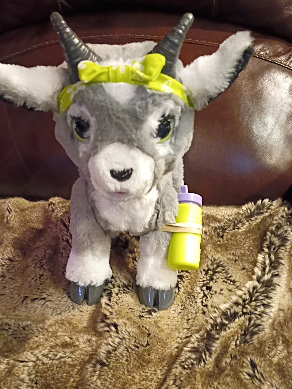 Gray Plush Goat Headband & Bottle Accessory Set - Lime Accent - Kids Accessories